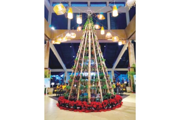 Christmas tree lighted by leg power in KK