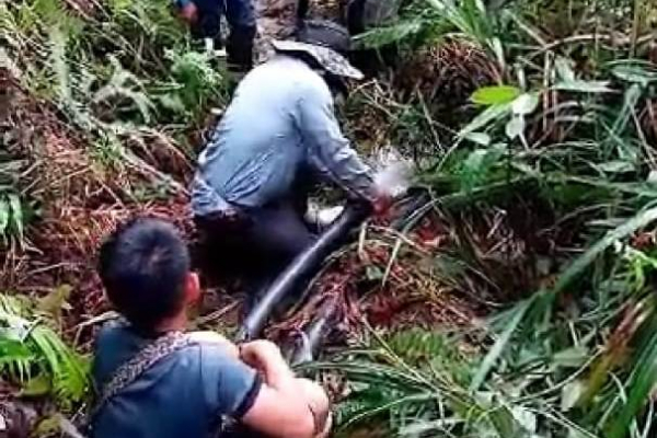 Ranau folks hold gotong royong to replace old gravity water pipes