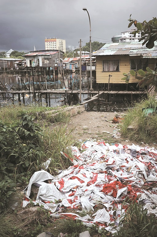The dumped party flags in Sembulan.