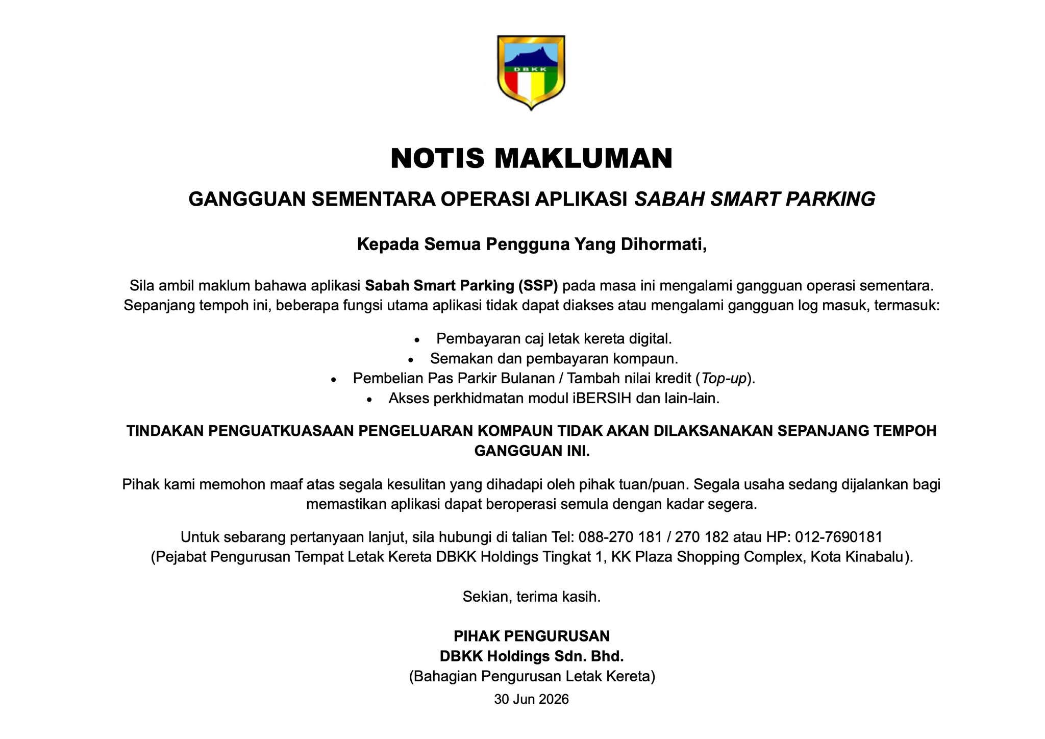 App parkir terganggu sementara