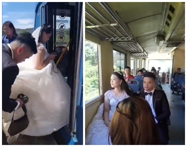 Love on the rails: Couple's wedding train ride captures hearts online