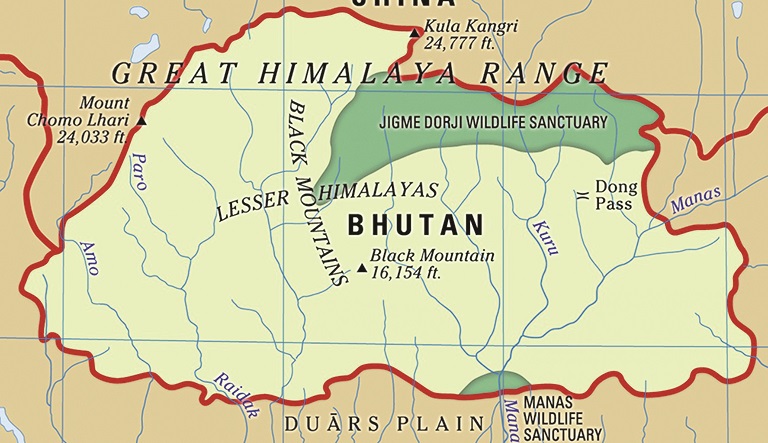 The map of Bhutan.