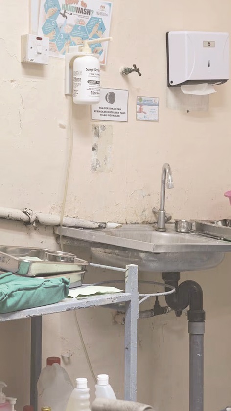 The condition of one of the sinks at the hospital.