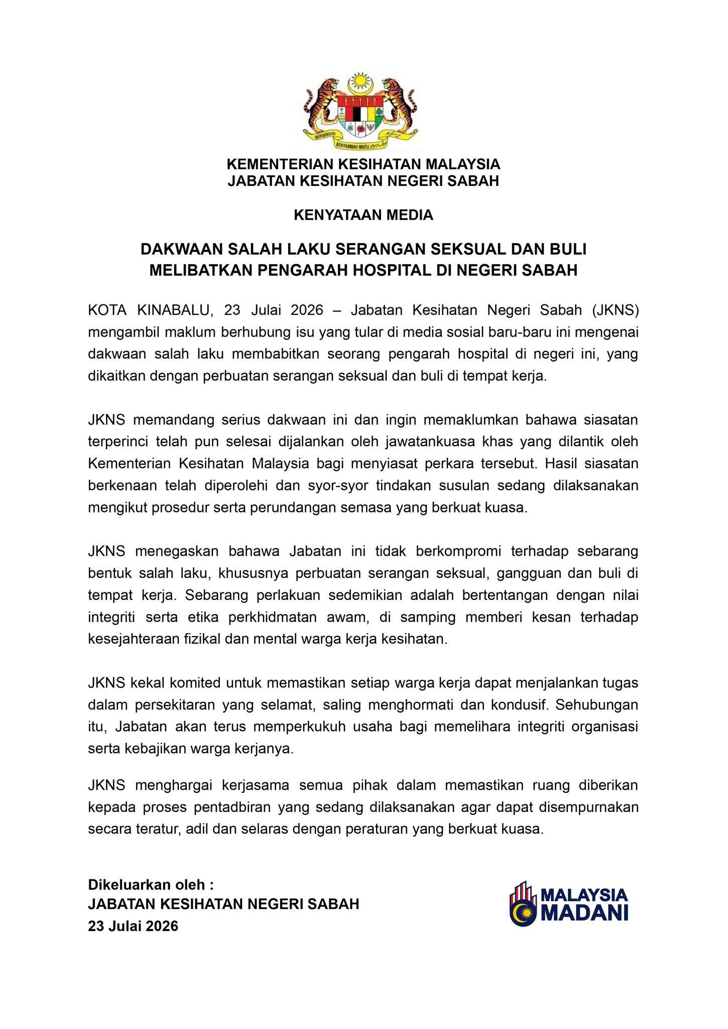 JKNS completes probe into misconduct allegations