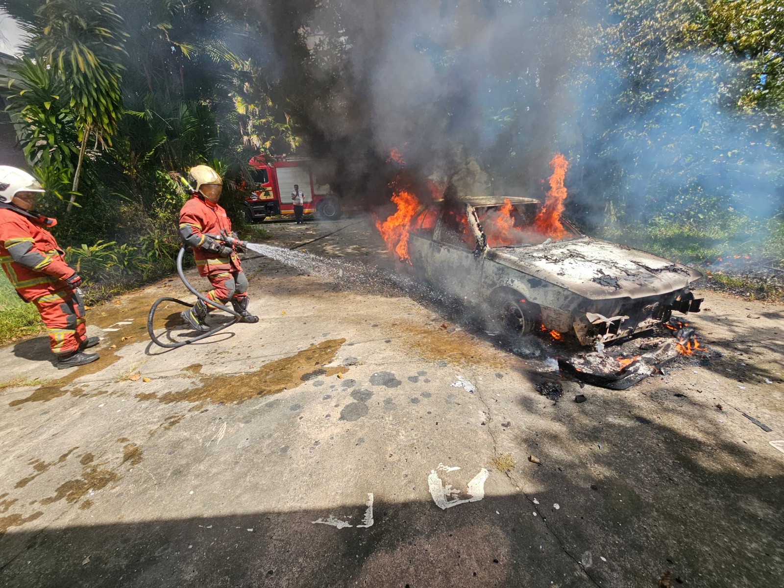 Proton Iswara destroyed in Penampang car fire